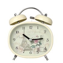 Oval Double Bell Desk Alarm Clock with Backlight Cream