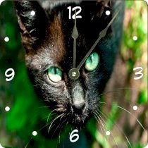 Rikki KnightTM Cat with Bright Green Eyes Design 6" Art Desk Clock