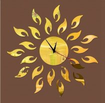 Direct Selling Mirror Sun Acrylic Wall Clocks 3d Home Decor Diy Crystal Quartz Clock Art Watch (gold)
