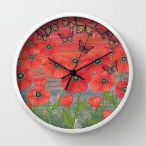 Đồng hồ treo tường Society6 red sky, butterflies, poppies, & snails