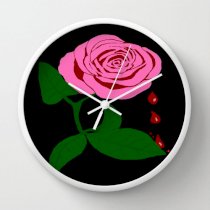 Đồng hồ treo tường Society6 Pink Rose on Black