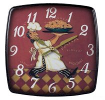 Đồng hồ treo tường Houzz: Sterling Industries Busy Chef 9" Square Wall Clock in Red and Black