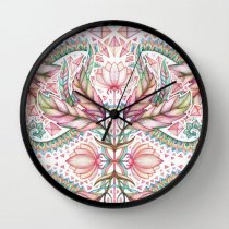 Đồng hồ treo tường Society6 Lily, Leaf & Triangle Pattern – multi-color version