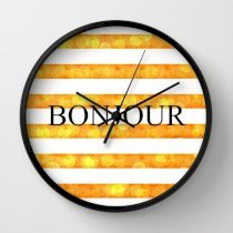 Đồng hồ treo tường Society6 Bonjour Orange Stripe Bokeh