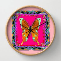 Đồng hồ treo tường Society6 Brown Swallow Tail Butterfly Western Style Coral-Fuchsia Abstract