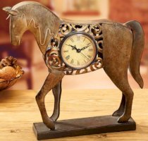 12" Handcrafted Steel Country Rustic Horse Roman Numeral Desk Clock Figure