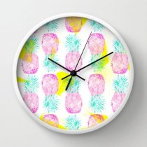 Đồng hồ treo tường Society6 Tropical pink mint green yellow pineapples pattern