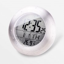 Hito™ LCD Bathroom Shower Clock displays Time, Date, Week and Temperature w/ suction cup, hanging hole AND table stand (Aluminum finish)