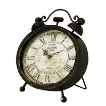 10" Battery-Operated Antique-Style Metallic Black Weathered Oval Roman Numeral Desk Clock