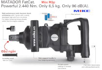 Súng vặn bu lông Mèo Ú - Đầu vuông 1 inch - 3.389 Nm - Matador 7000 0005