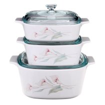 Bộ 3 nồi thủy tinh vuông Corningware A-140-LV