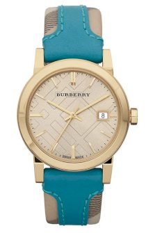 Burberry Gold Engraved Leather Ladies Watch 34mm