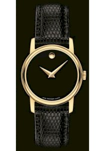 Đồng hồ Movado Gold Plated Stainless Steel Case Black Leather Sapphire Crystal 2100006