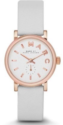 MARC JACOBS Baker Mini Rose Gold Tone White Leather Watch 28mm MBM1284