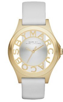 MARC JACOBS Henry Skeleton White Leather Watch 34  mm MBM1339