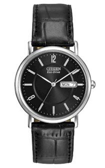 CITIZEN Eco-Drive Stainless Steel, Black Leather Strap Watch 36mm Eco-Drive E111
