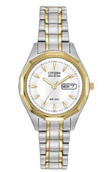 CITIZEN Eco-Drive Two Tone Stainless Steel Bracelet Watch 27mm Eco-Drive E001