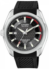 CITIZEN Men's Titanium Golf Black Rubber Strap 43mm