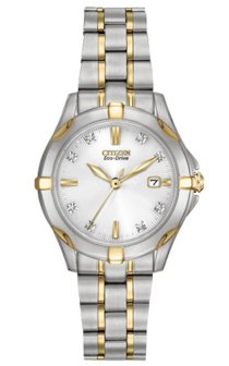 CITIZEN Stainless Steel Two-Tone Watch with Diamonds 29mm Eco-Drive E013