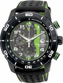 CITIZEN Men's Chronograph Eco-Drive Black Polyurethane-Coated Leather Strap 45mm