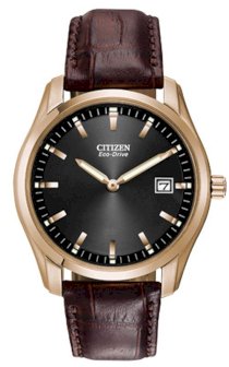 CITIZEN \"Eco-Drive\" Stainless Steel Watch with Brown Leather Band 40mm Eco-Drive J165
