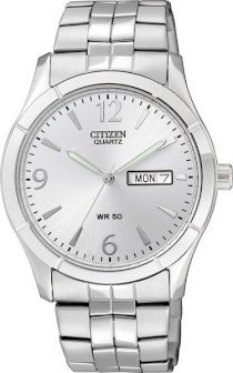 CITIZEN Quartz Day Date Silver Tone Dial Men's Watch 37mm