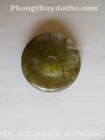 Mặt dây chuyền đồng tiền cổ đá thạch anh tóc vàng F3cm Số 03