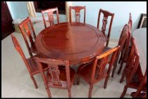 Bộ bàn ghế ăn bàn tròn gỗ trẹo 8 ghế B09
