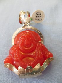 Mặt dây chuyền - Phật di lặc đá ngọc đỏ bọc bạc 4,8 x 4cm- Đá phong thủy