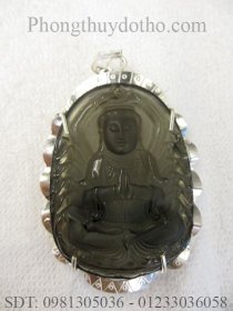 Mặt dây chuyền - Phật bản mệnh quan âm nghìn tay đá thạch anh khói 7,9x 5,1 cm bọc bạc số 03