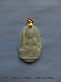Mặt phật Văn thù Bồ tát đá ngọc xanh móc vàng dài 4,6 x 3,3 cm