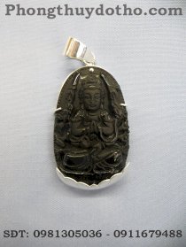 Mặt phật Thiên thủ Bồ tát đá Obsidian dài 6,1 x 3,2 cm