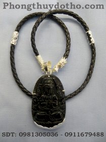 Bộ dây mặt phật Thiên thủ Bồ tát đá osbidian dài 6,7 x 3,9 cm só 02