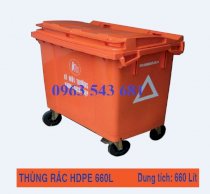 Thùng rác 660 lít 4 bánh nhựa HDPE màu cam