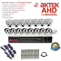 Trọn bộ 15 camera quan sát AHD BKTEK 1.3 Megapixel BKT-101AHD1.3-15