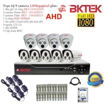 Trọn bộ 9 camera quan sát AHD BKTEK 2.0 Megapixel BKT-101AHD 2.0-9