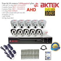 Trọn bộ 10 camera quan sát AHD BKTEK 2.0 Megapixel BKT-101AHD 2.0-10