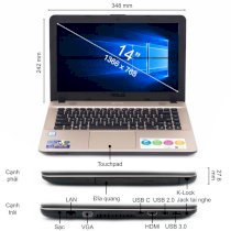 Laptop Asus X441UA_WX027 (Core i3-6100U 2.3Ghz, 4GB Ram, 1TB HDD, Intel HD Graphics 520, 14 inch, Free DOS)
