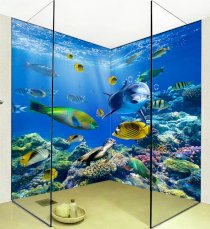 Tranh gạch 3D đàn cá phòng tắm