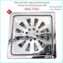 Phễu thoát sàn chống mùi hôi inox 304, ga thoát sàn inox 1590 KAG-TS62