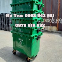 Thùng rác công nghiệp 660L xanh lá nhựa HDPE