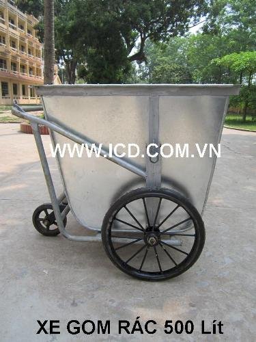 Xe đẩy rác ICD-500 - khung tuýp, thùng tôn mạ kẽm