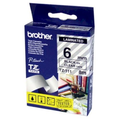Brother TZ-111 6mm black on clear 