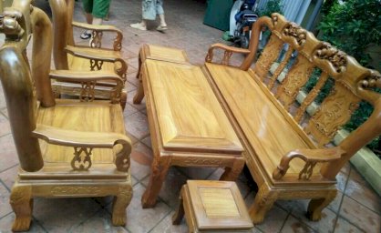 Bộ bàn ghế đục đào gỗ nghiến Đồ gỗ Đỗ Mạnh DM12