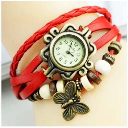 Lắc tay đồng hồ nữ Vintage màu đỏ