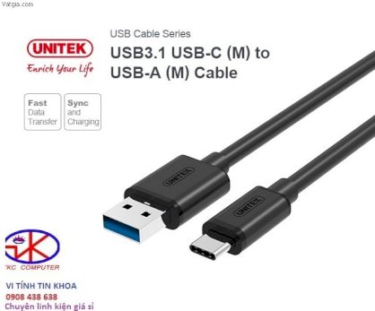Cáp USB 3.1 USB-C Male to USB-A Male 1m Unitek Y-C474BK