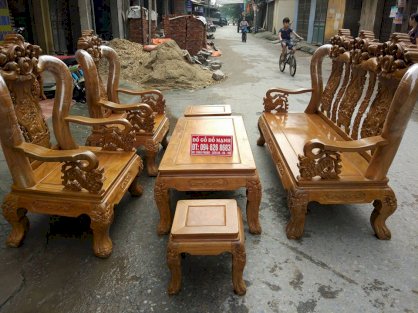 Bộ bàn ghế giả cổ hoa lá tây gỗ lim Đồ gỗ Đỗ Mạnh
