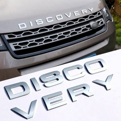 Tem logo chữ nổi Discovery trang trí xe (trắng)