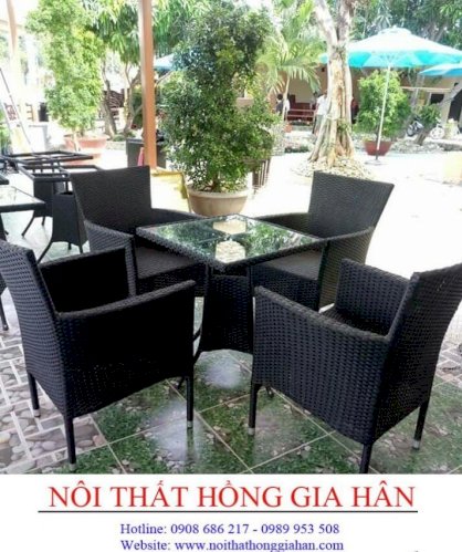 Bàn Ghế Cafe Mây Nhựa HGH015