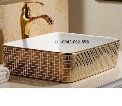 Chậu rửa lavabo để bàn nhũ vàng Hồng Phúc HP-23V